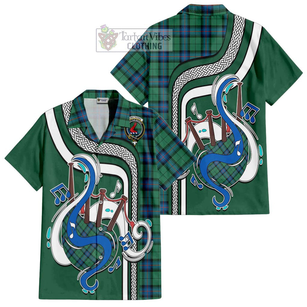 Armstrong Ancient Tartan Short Sleeve Button Shirt with Epic Bagpipe Style Kid - Tartanvibesclothing Shop