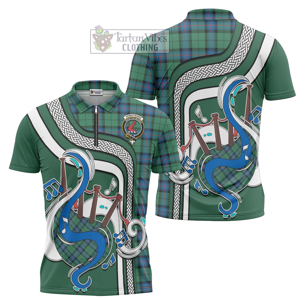 Armstrong Ancient Tartan Zipper Polo Shirt with Epic Bagpipe Style Unisex - Tartanvibesclothing Shop