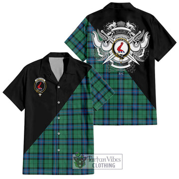 Armstrong Ancient Tartan Short Sleeve Button Shirt with Family Crest and Military Logo Style