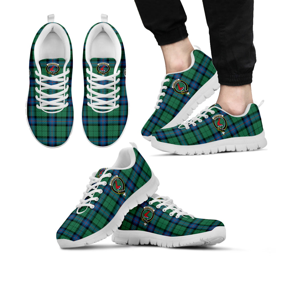 Armstrong Ancient Tartan Sneakers with Family Crest Kid's Sneakers - Tartan Vibes Clothing