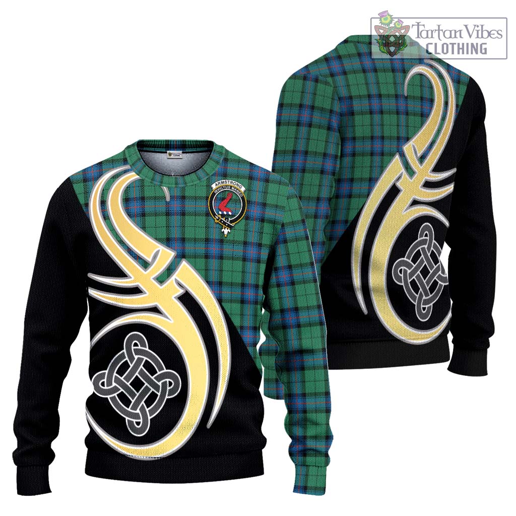 Armstrong Ancient Tartan Knitted Sweater with Family Crest and Celtic Symbol Style Unisex - Tartan Vibes Clothing