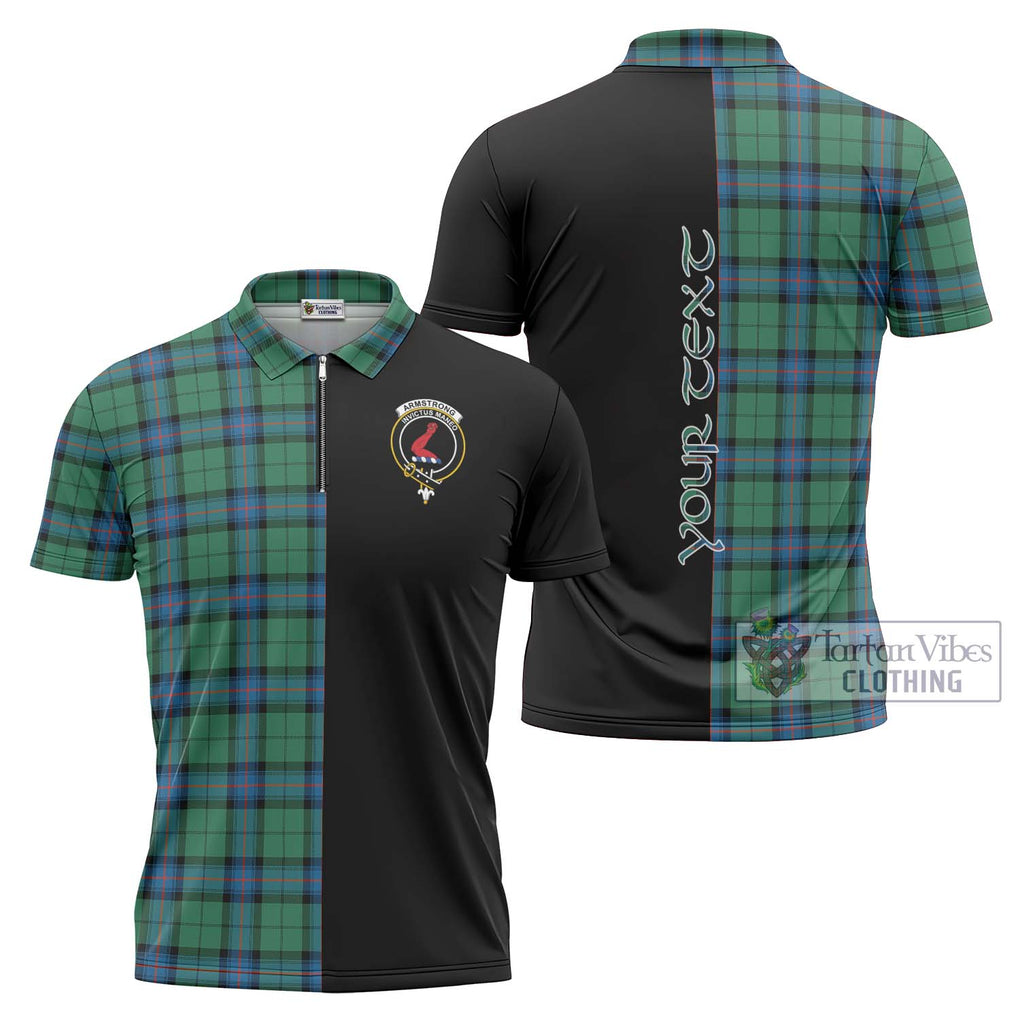 Armstrong Ancient Tartan Zipper Polo Shirt with Family Crest and Half Of Me Style Unisex - Tartanvibesclothing Shop