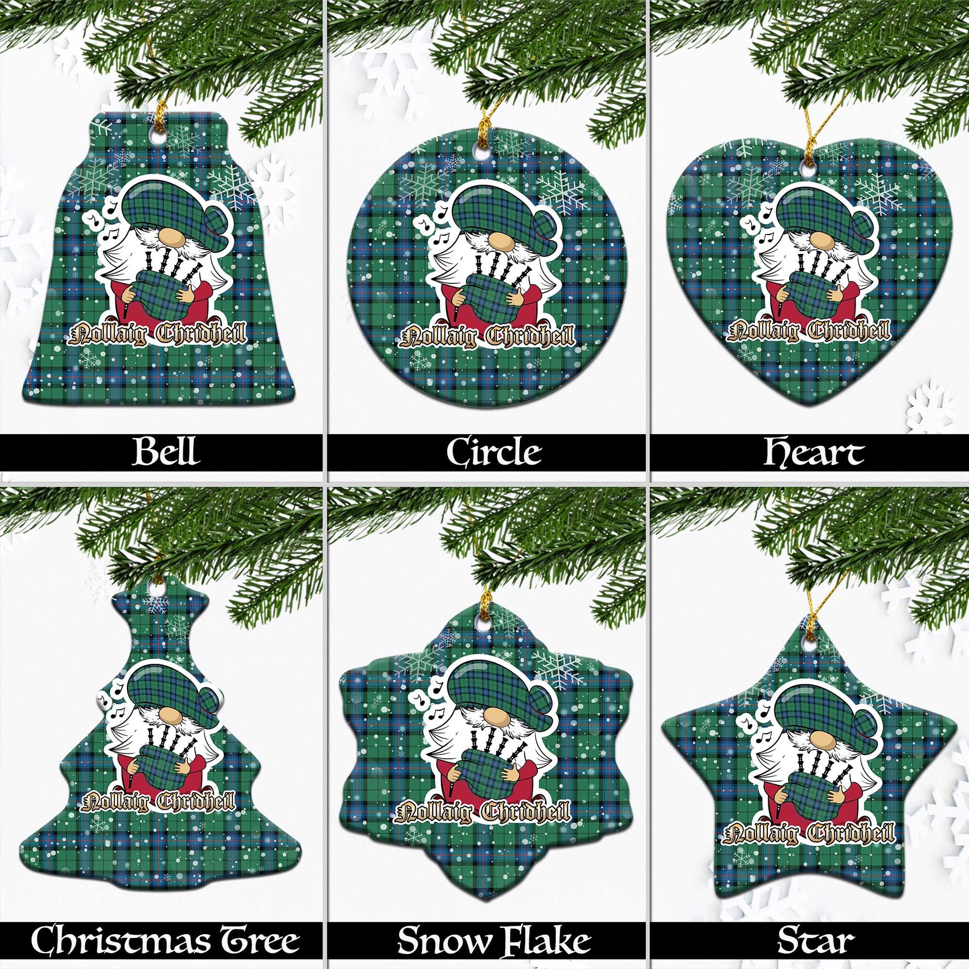 Armstrong Ancient Tartan Christmas Ornaments with Scottish Gnome Playing Bagpipes Ceramic - Tartanvibesclothing