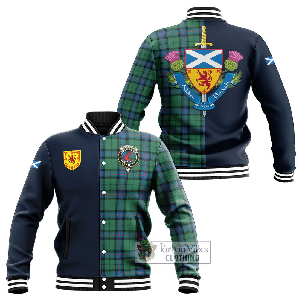 Tartan Vibes Clothing Armstrong Ancient Tartan Baseball Jacket with Scottish Lion Royal Arm Half Style