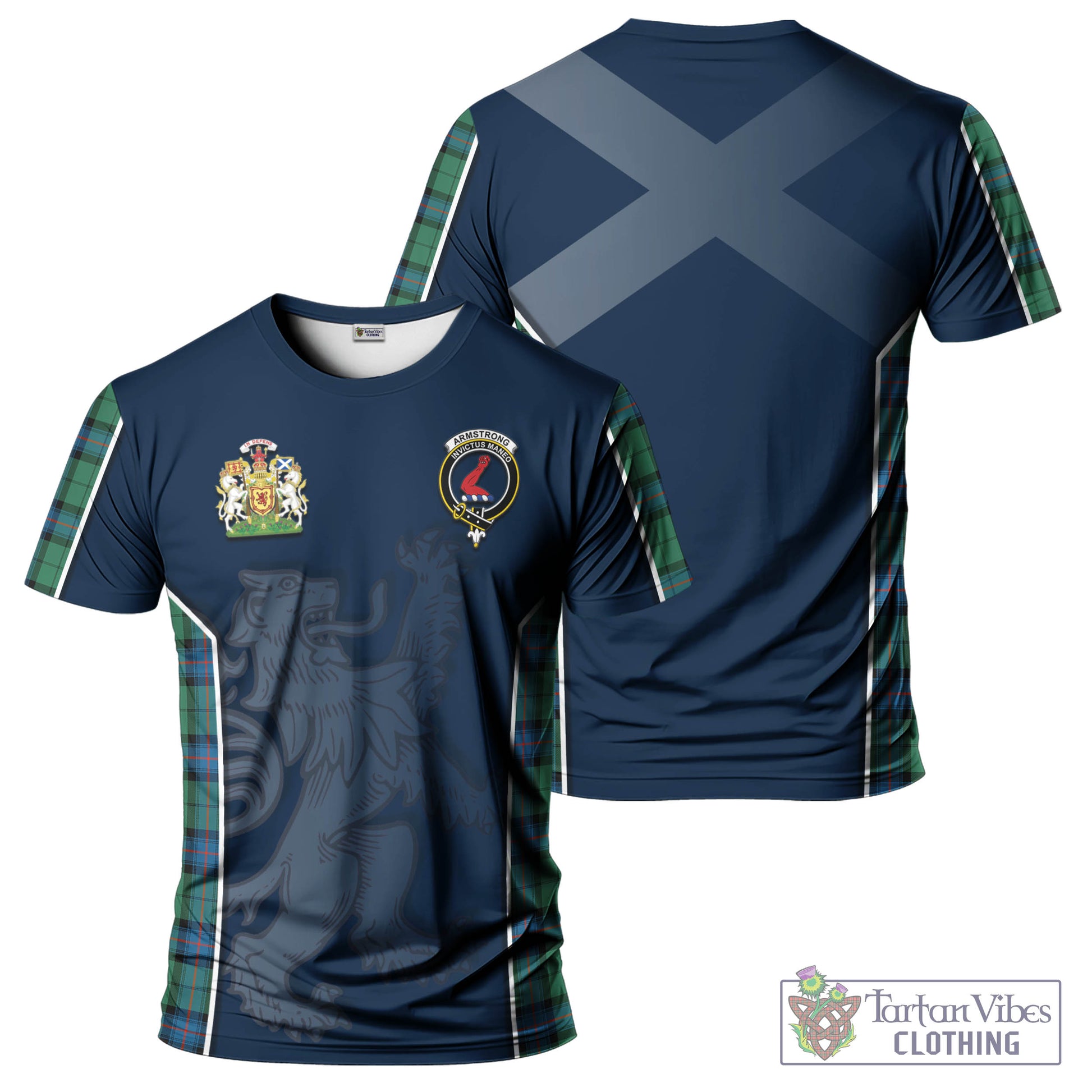 Tartan Vibes Clothing Armstrong Ancient Tartan T-Shirt with Family Crest and Lion Rampant Vibes Sport Style