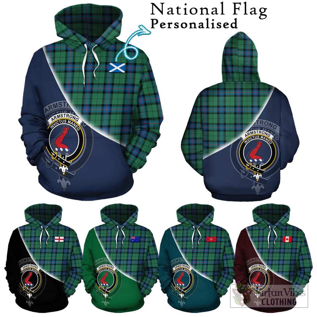 Armstrong Ancient Tartan Hoodie with Personalised National Flag and Family Crest Half Style Zip Hoodie - Tartanvibesclothing Shop