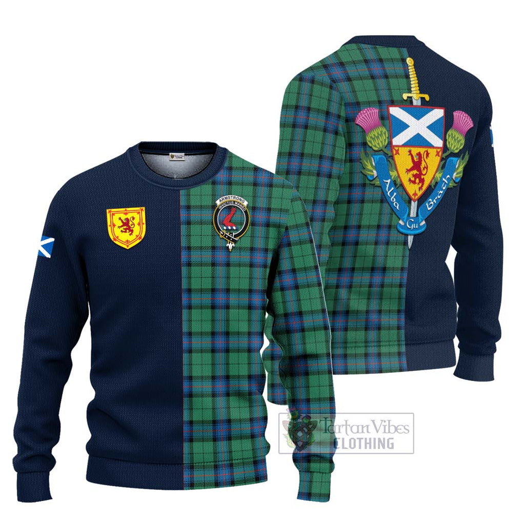 Tartan Vibes Clothing Armstrong Ancient Tartan Knitted Sweater with Scottish Lion Royal Arm Half Style