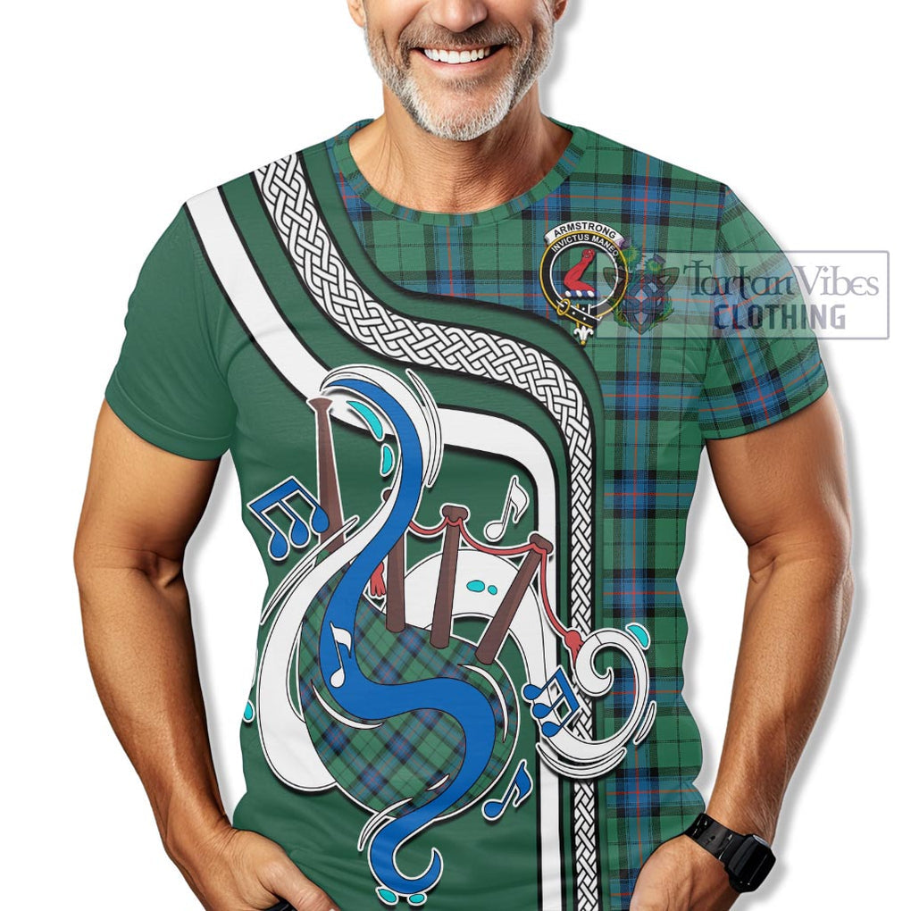 Armstrong Ancient Tartan T-Shirt with Epic Bagpipe Style Kid's Shirt - Tartanvibesclothing Shop