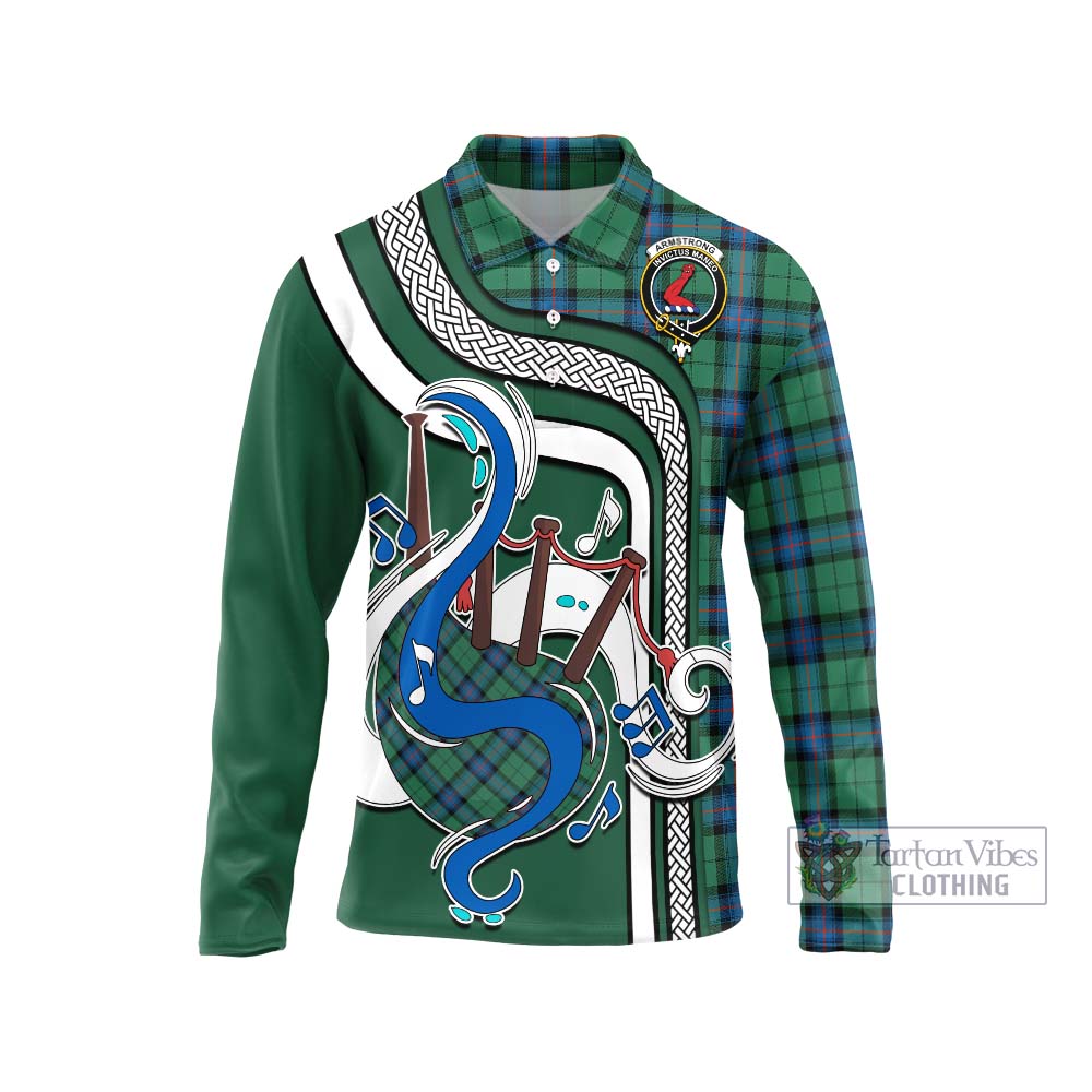 Tartan Vibes Clothing Armstrong Ancient Tartan Long Sleeve Polo Shirt with Epic Bagpipe Style