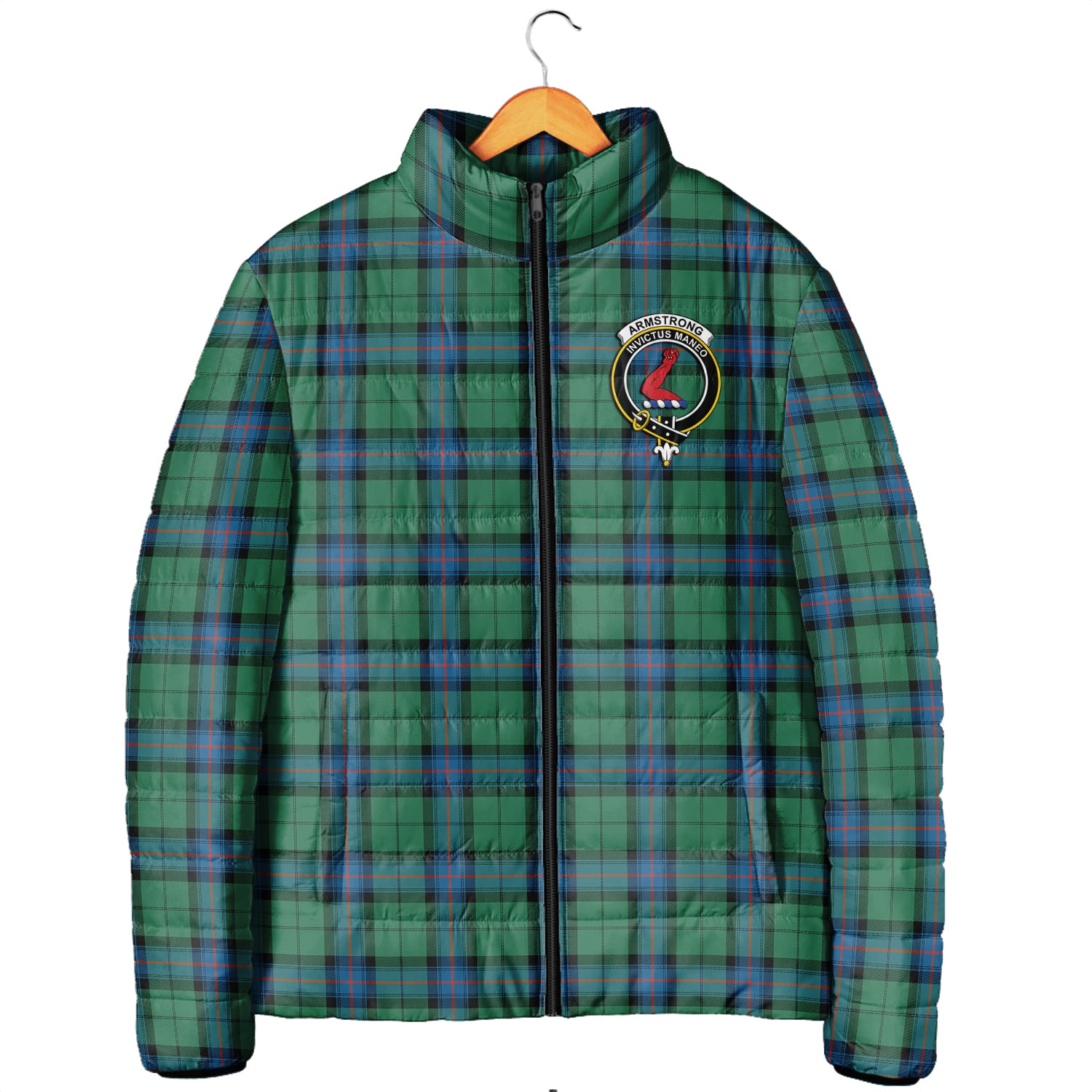 Armstrong Ancient Tartan Padded Jacket with Family Crest Men's Padded Jacket - Tartan Vibes Clothing