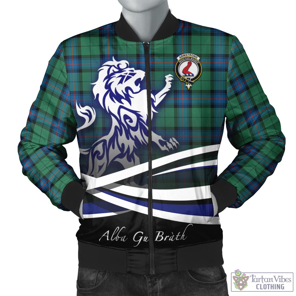 Tartan Vibes Clothing Armstrong Ancient Tartan Bomber Jacket with Alba Gu Brath Regal Lion Emblem