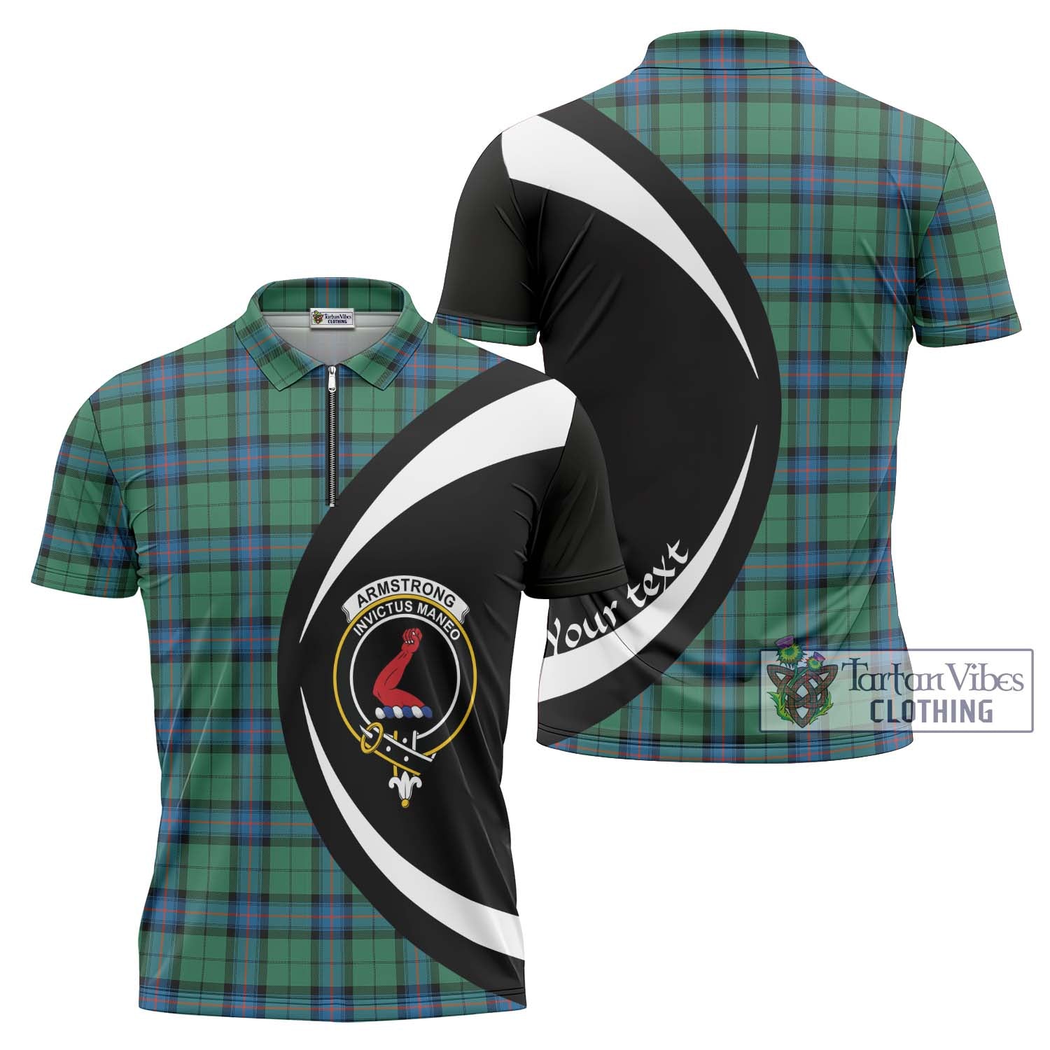 Tartan Vibes Clothing Armstrong Ancient Tartan Zipper Polo Shirt with Family Crest Circle Style