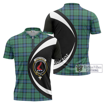 Armstrong Ancient Tartan Zipper Polo Shirt with Family Crest Circle Style