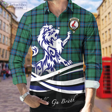 Armstrong Ancient Tartan Long Sleeve Button Up Shirt with Alba Gu Brath Regal Lion Emblem