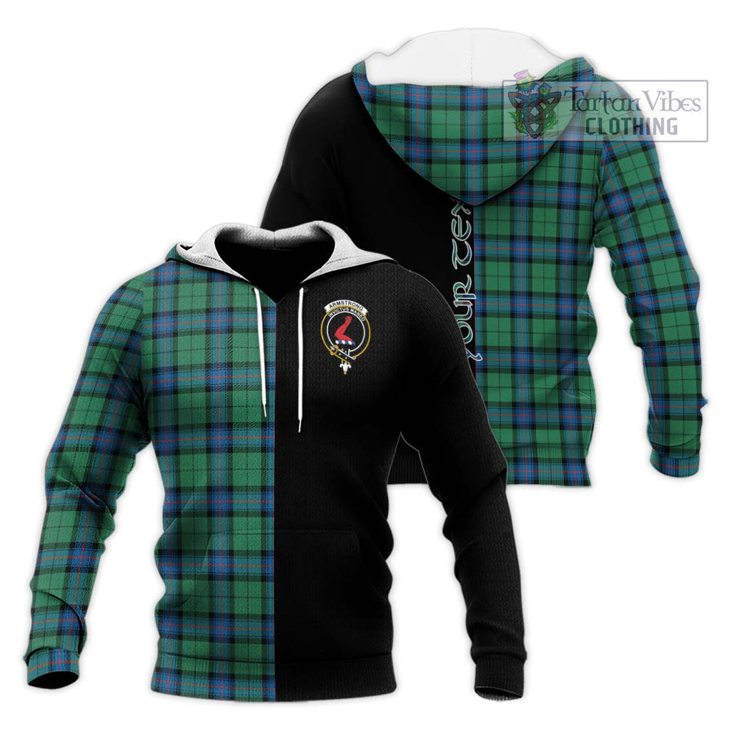 Armstrong Ancient Tartan Knitted Hoodie with Family Crest and Half Of Me Style Unisex Knitted Pullover Hoodie - Tartanvibesclothing Shop