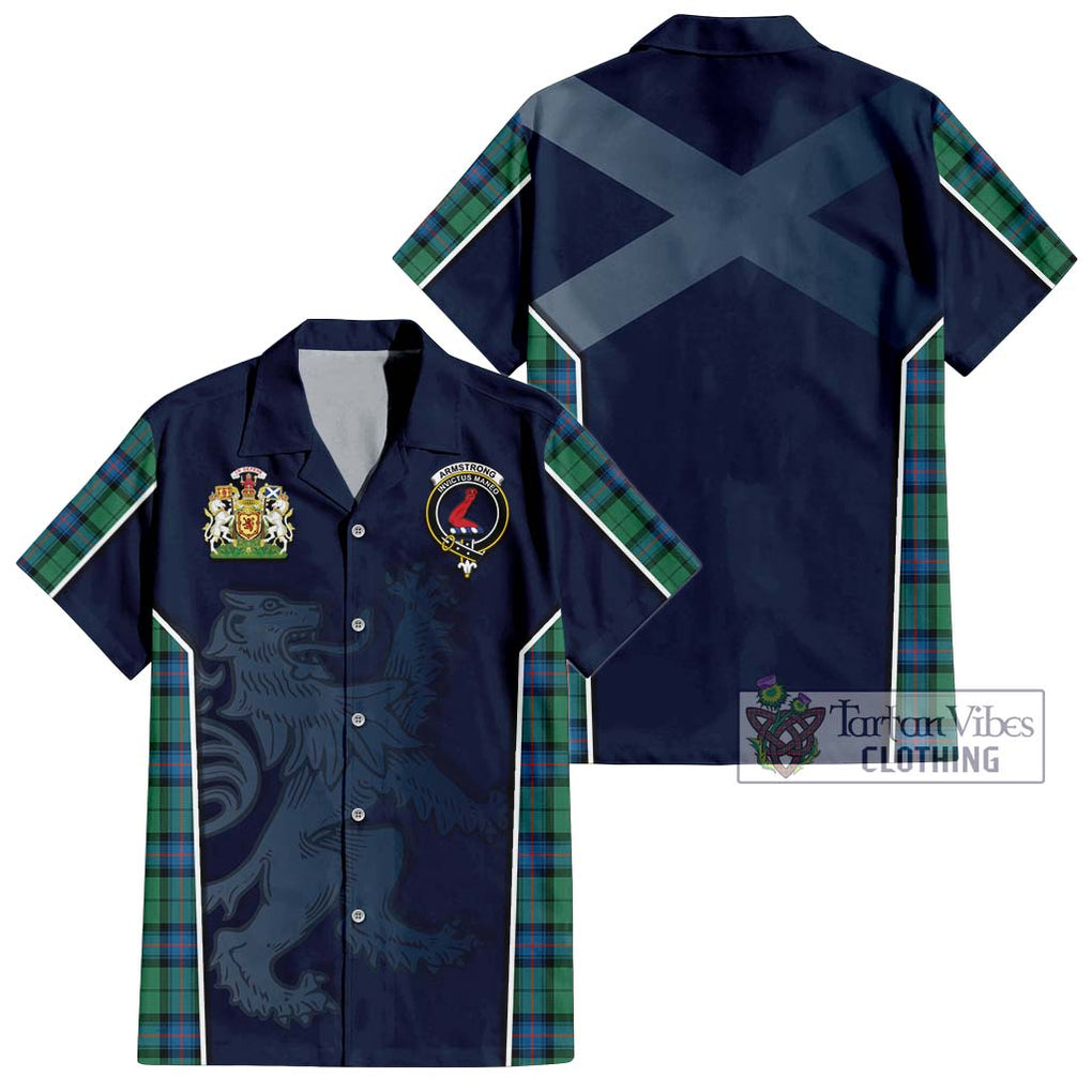 Armstrong Ancient Tartan Short Sleeve Button Shirt with Family Crest and Lion Rampant Vibes Sport Style Kid - Tartan Vibes Clothing