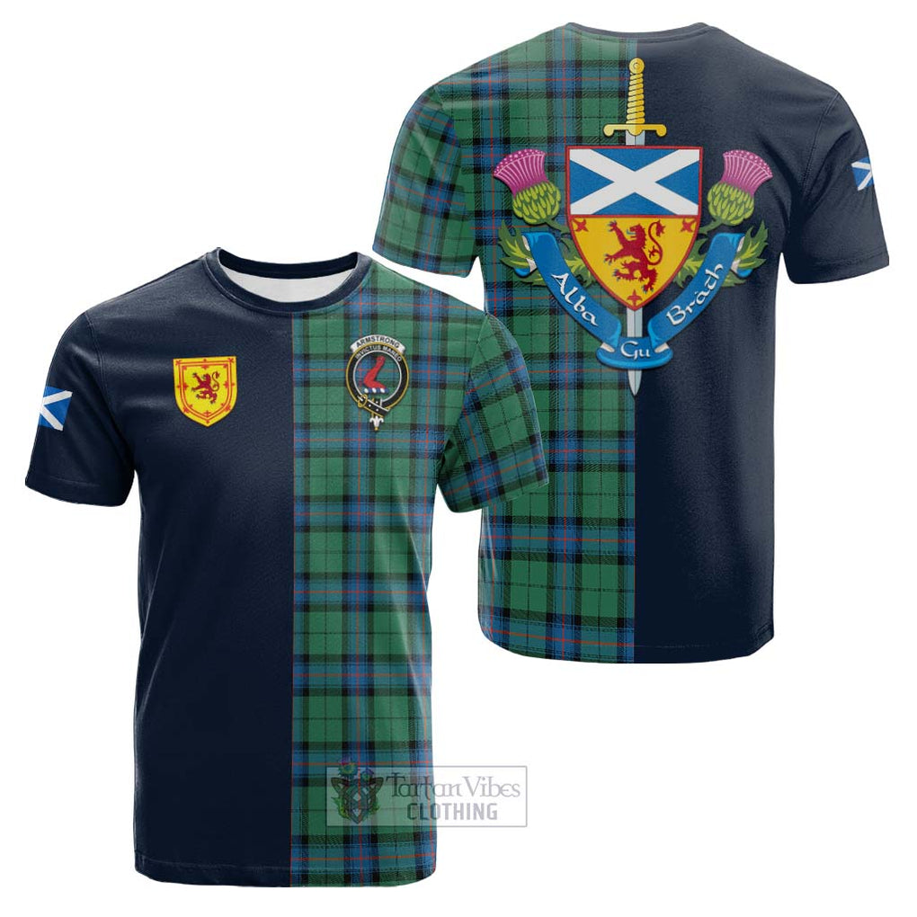 Tartan Vibes Clothing Armstrong Ancient Tartan Cotton T-shirt with Scottish Lion Royal Arm Half Style