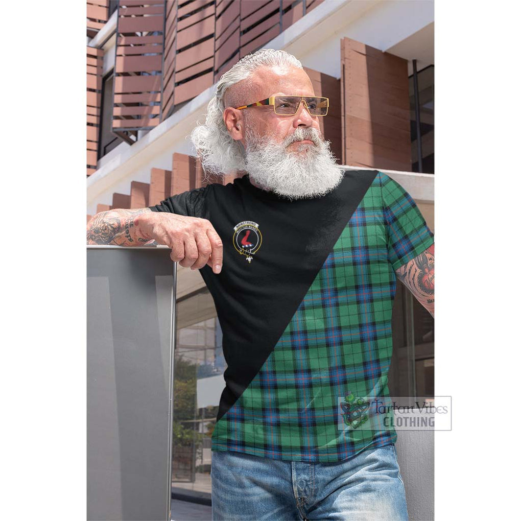 Tartan Vibes Clothing Armstrong Ancient Tartan Cotton T-shirt with Family Crest and Military Logo Style