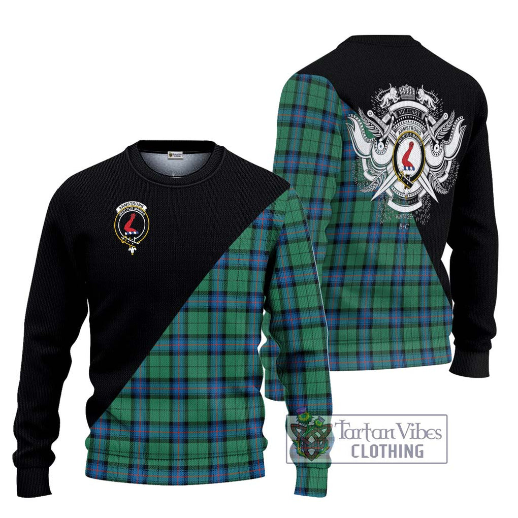 Armstrong Ancient Tartan Knitted Sweater with Family Crest and Military Logo Style Unisex - Tartanvibesclothing Shop