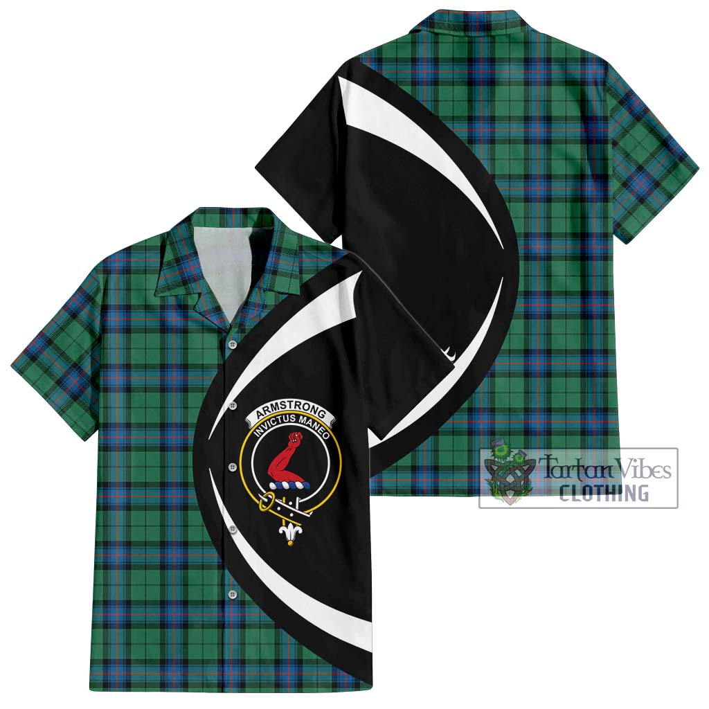 Armstrong Ancient Tartan Short Sleeve Button Up with Family Crest Circle Style Kid - Tartan Vibes Clothing