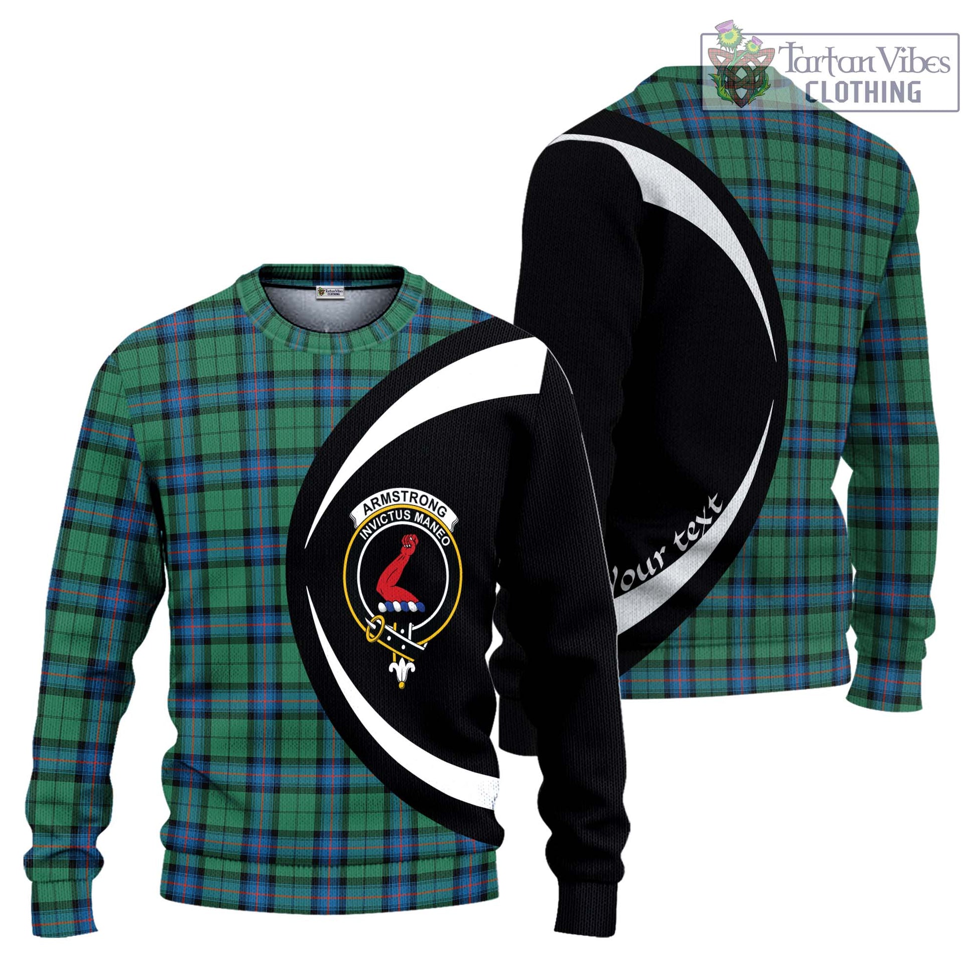 Armstrong Ancient Tartan Ugly Sweater with Family Crest Circle Style Unisex - Tartan Vibes Clothing