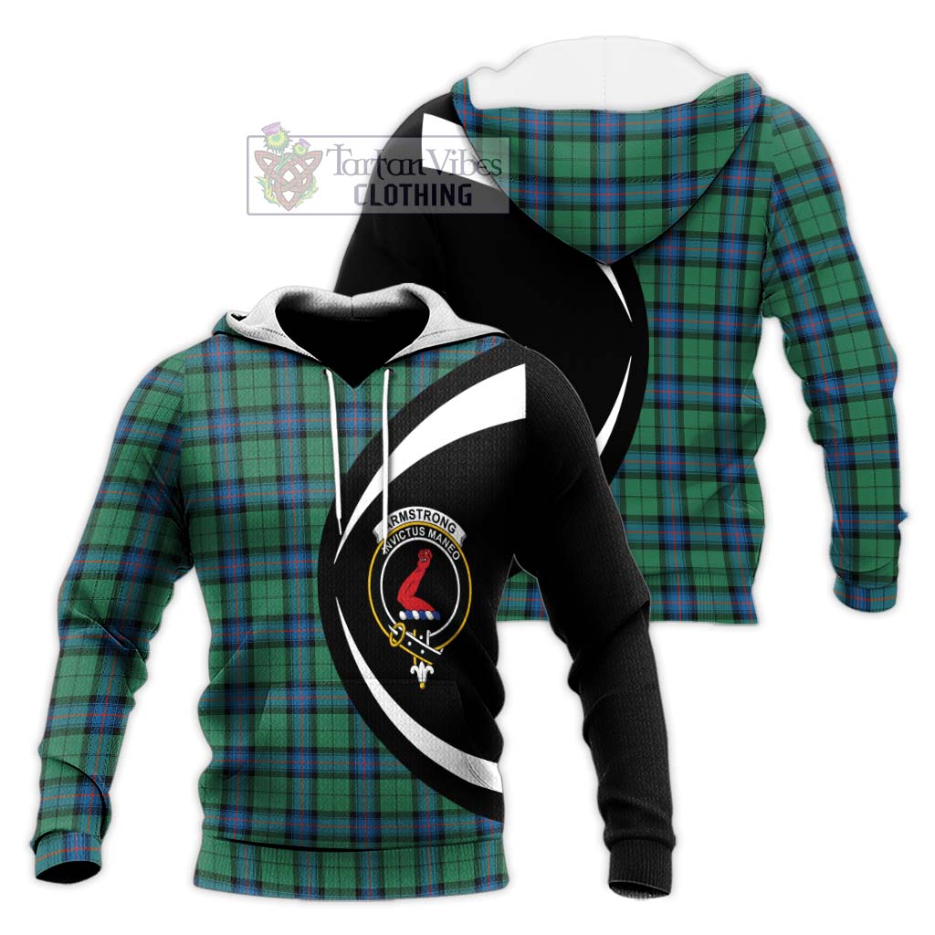 Armstrong Ancient Tartan Knitted Hoodie with Family Crest Circle Style Unisex Knitted Pullover Hoodie - Tartan Vibes Clothing