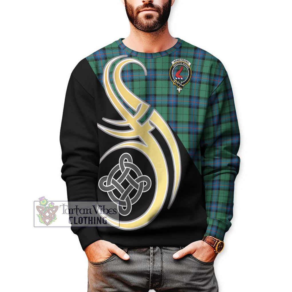 Armstrong Ancient Tartan Sweatshirt with Family Crest and Celtic Symbol Style Unisex - Tartan Vibes Clothing