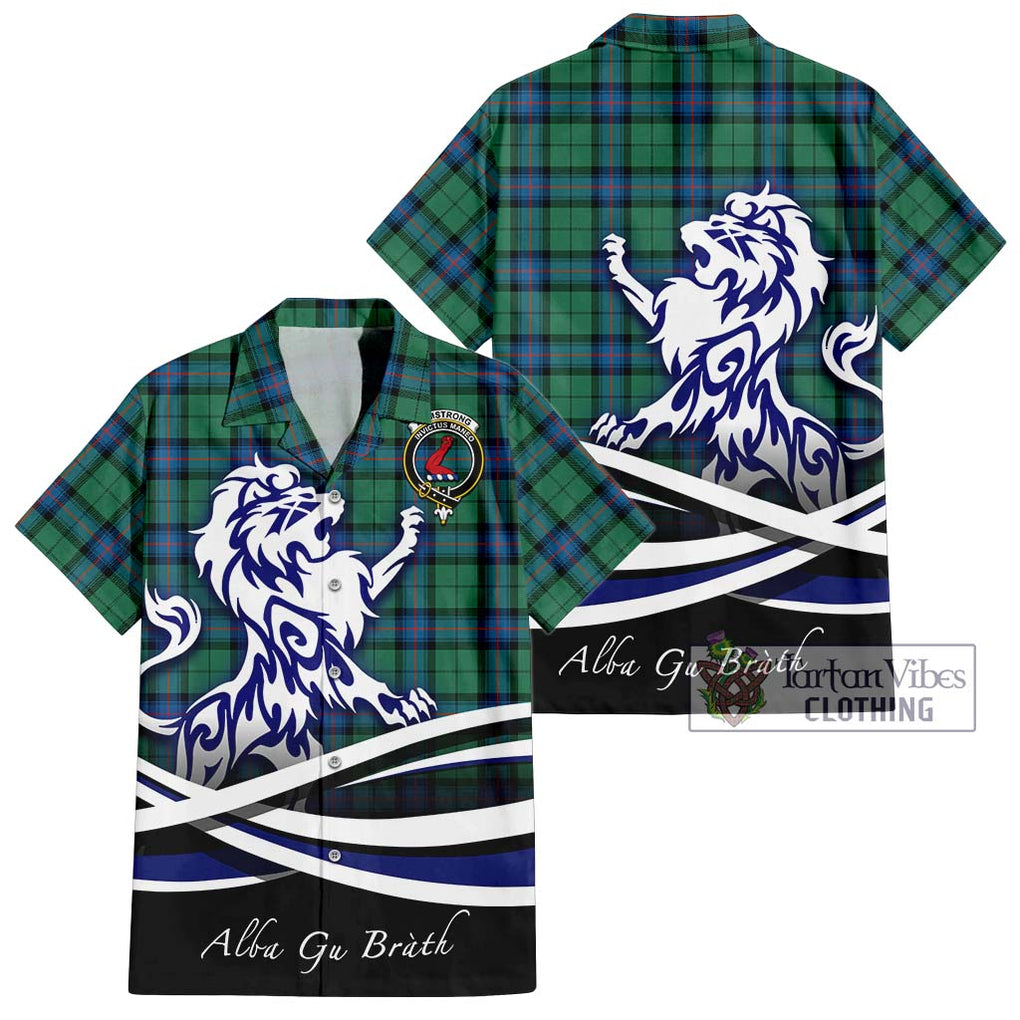 Armstrong Ancient Tartan Short Sleeve Button Shirt with Alba Gu Brath Regal Lion Emblem Kid - Tartanvibesclothing Shop