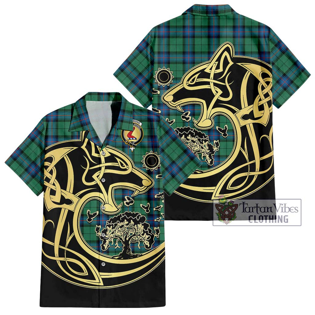 Armstrong Ancient Tartan Short Sleeve Button Shirt with Family Crest Celtic Wolf Style Kid - Tartan Vibes Clothing