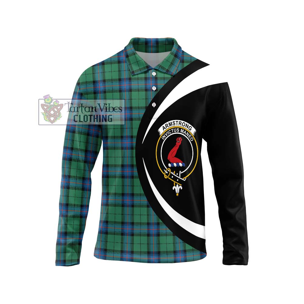 Armstrong Ancient Tartan Long Sleeve Polo Shirt with Family Crest Circle Style Unisex - Tartan Vibes Clothing