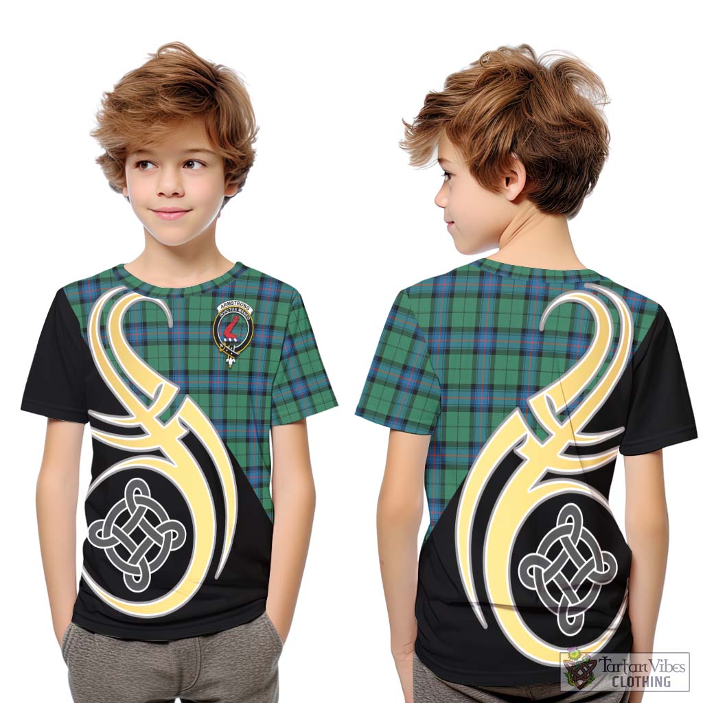 Armstrong Ancient Tartan Kid T-Shirt with Family Crest and Celtic Symbol Style Youth XL Size14 - Tartan Vibes Clothing