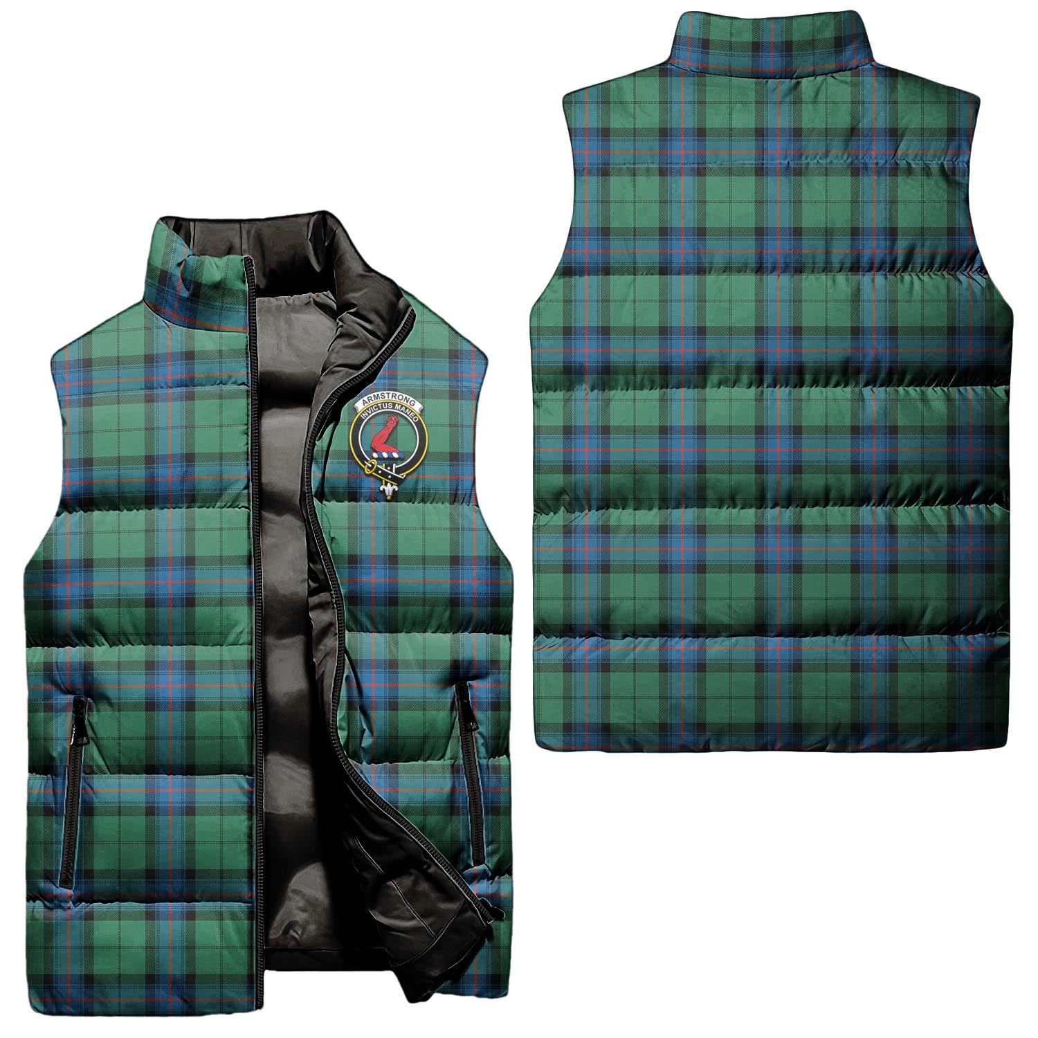 Armstrong Ancient Tartan Sleeveless Puffer Jacket with Family Crest Unisex - Tartanvibesclothing