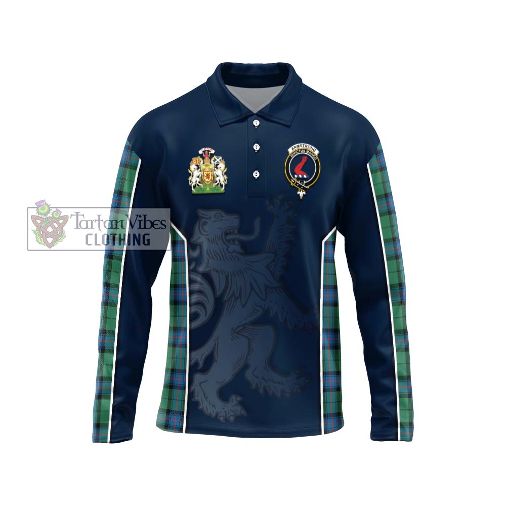 Armstrong Ancient Tartan Long Sleeve Polo Shirt with Family Crest and Lion Rampant Vibes Sport Style Unisex - Tartan Vibes Clothing