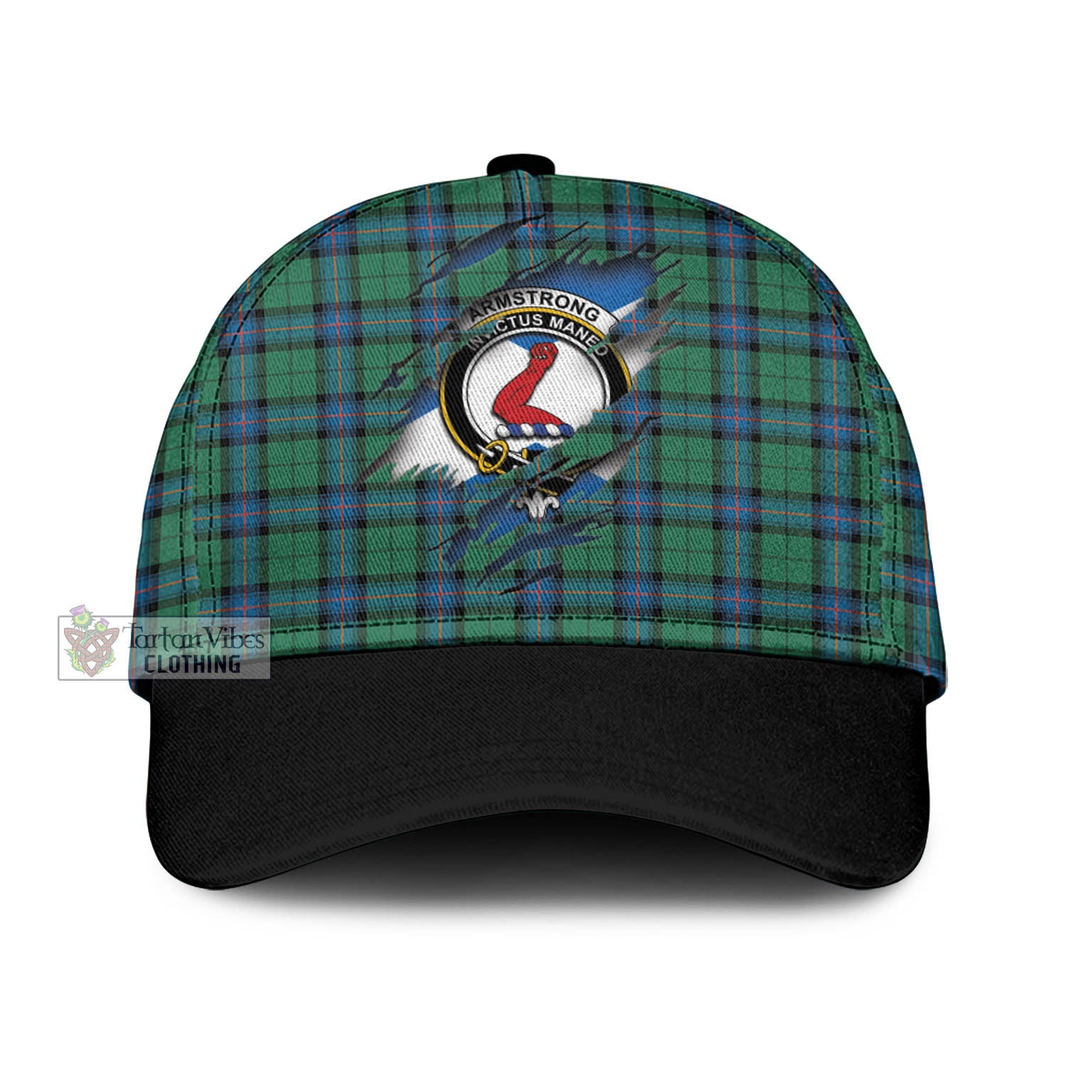 Tartan Vibes Clothing Armstrong Ancient Tartan Classic Cap with Family Crest In Me Style