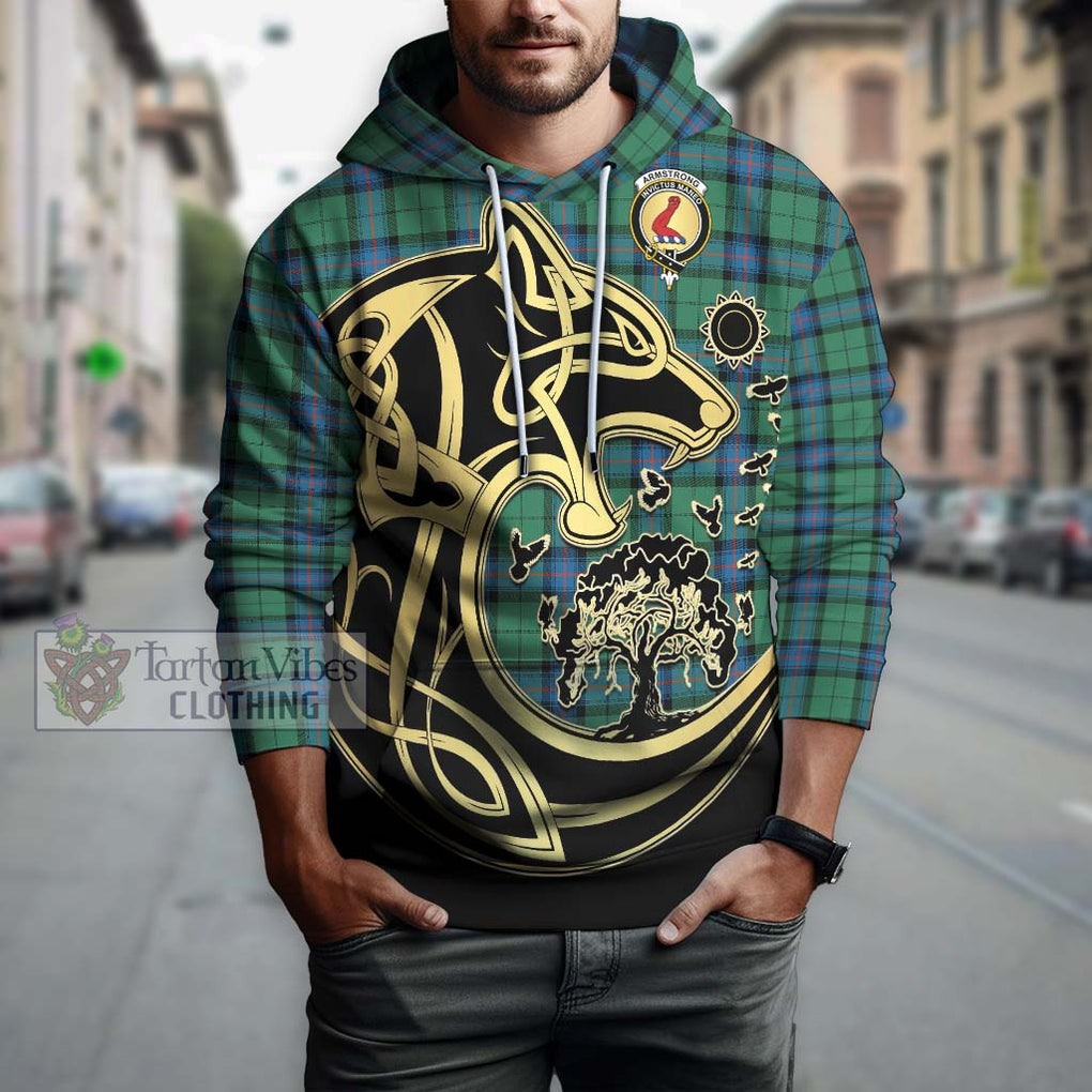 Armstrong Ancient Tartan Hoodie with Family Crest Celtic Wolf Style Zip Hoodie - Tartan Vibes Clothing