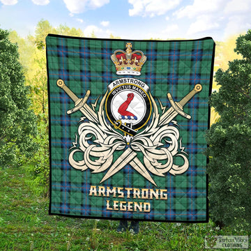 Armstrong Ancient Tartan Quilt with Clan Crest and the Golden Sword of Courageous Legacy