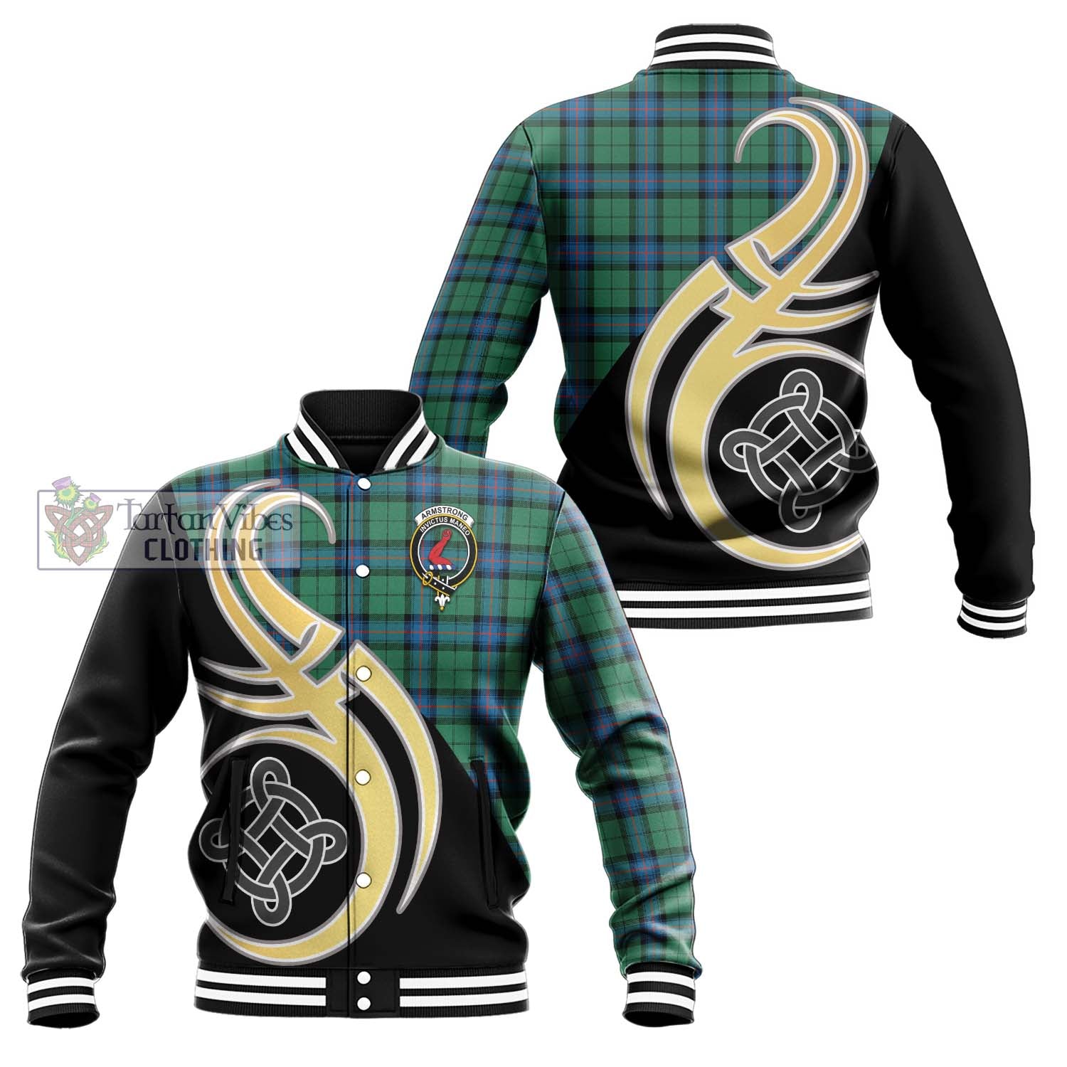 Armstrong Ancient Tartan Baseball Jacket with Family Crest and Celtic Symbol Style Unisex - Tartan Vibes Clothing