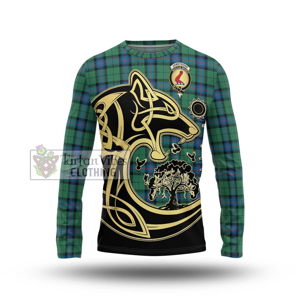 Armstrong Ancient Tartan Long Sleeve T-Shirt with Family Crest Celtic Wolf Style Unisex - Tartan Vibes Clothing