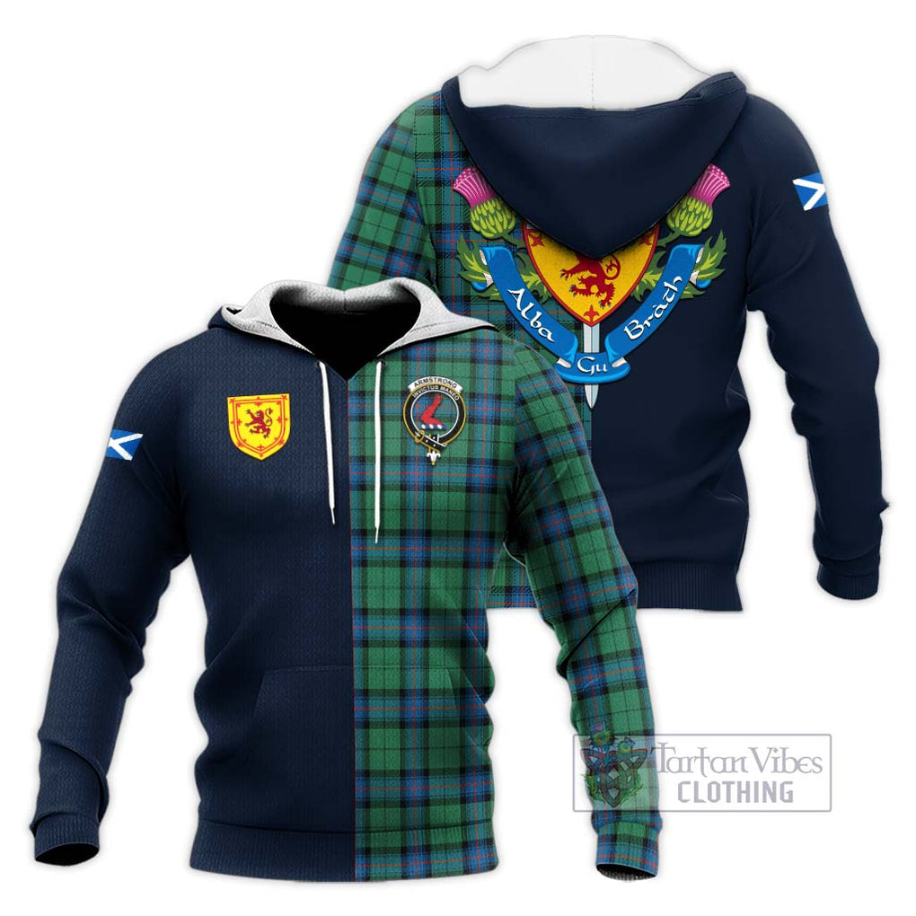 Tartan Vibes Clothing Armstrong Ancient Tartan Knitted Hoodie with Scottish Lion Royal Arm Half Style