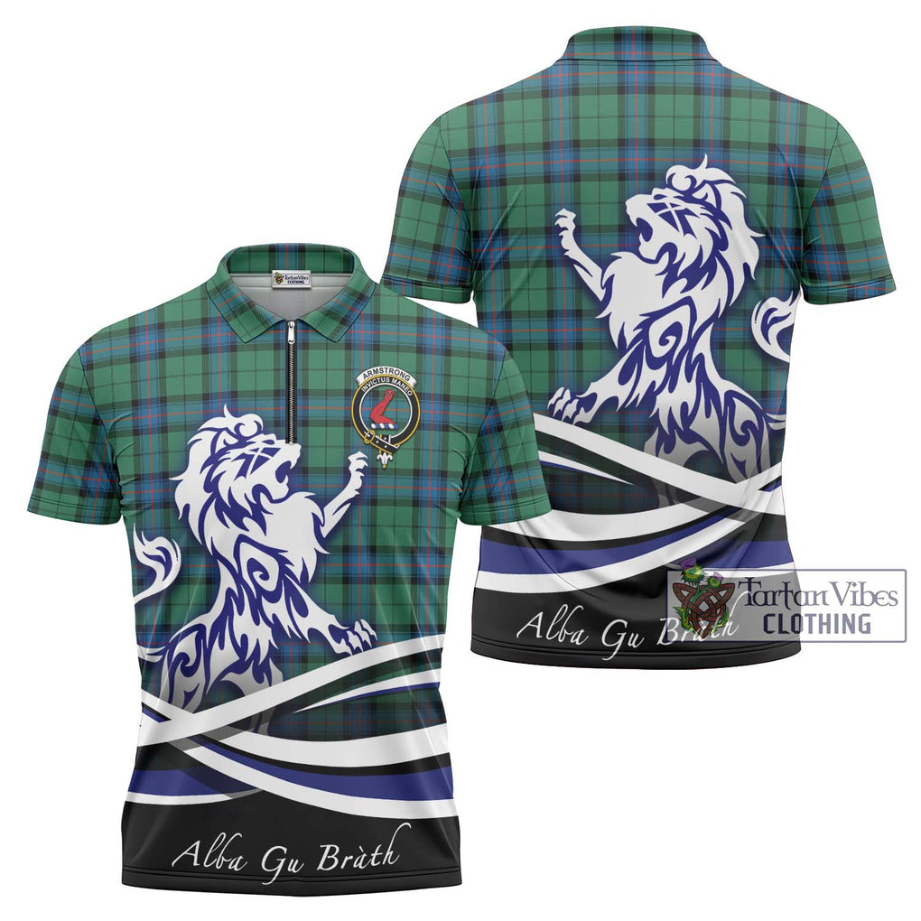 Armstrong Ancient Tartan Zipper Polo Shirt with Alba Gu Brath Regal Lion Emblem Unisex - Tartanvibesclothing Shop