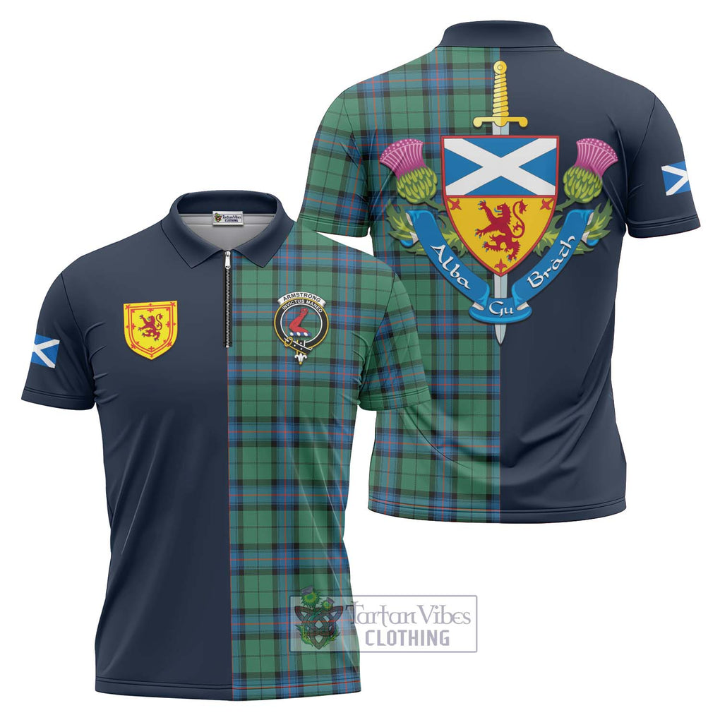 Tartan Vibes Clothing Armstrong Ancient Tartan Zipper Polo Shirt with Scottish Lion Royal Arm Half Style