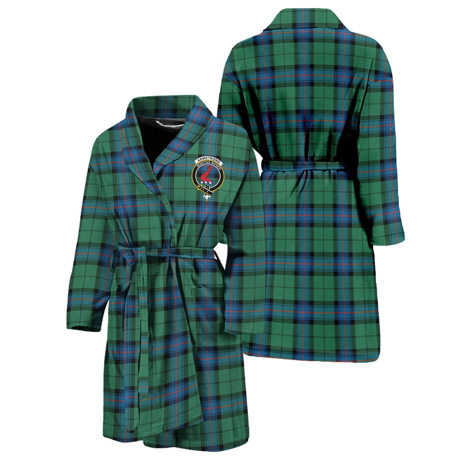 Armstrong Ancient Tartan Bathrobe with Family Crest Unisex S - Tartan Vibes Clothing