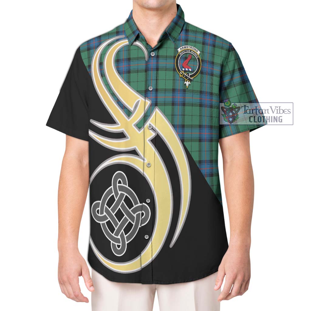 Armstrong Ancient Tartan Short Sleeve Button Shirt with Family Crest and Celtic Symbol Style Kid - Tartan Vibes Clothing