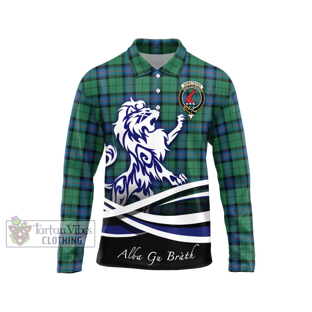 Armstrong Ancient Tartan Long Sleeve Polo Shirt with Alba Gu Brath Regal Lion Emblem Unisex - Tartanvibesclothing Shop