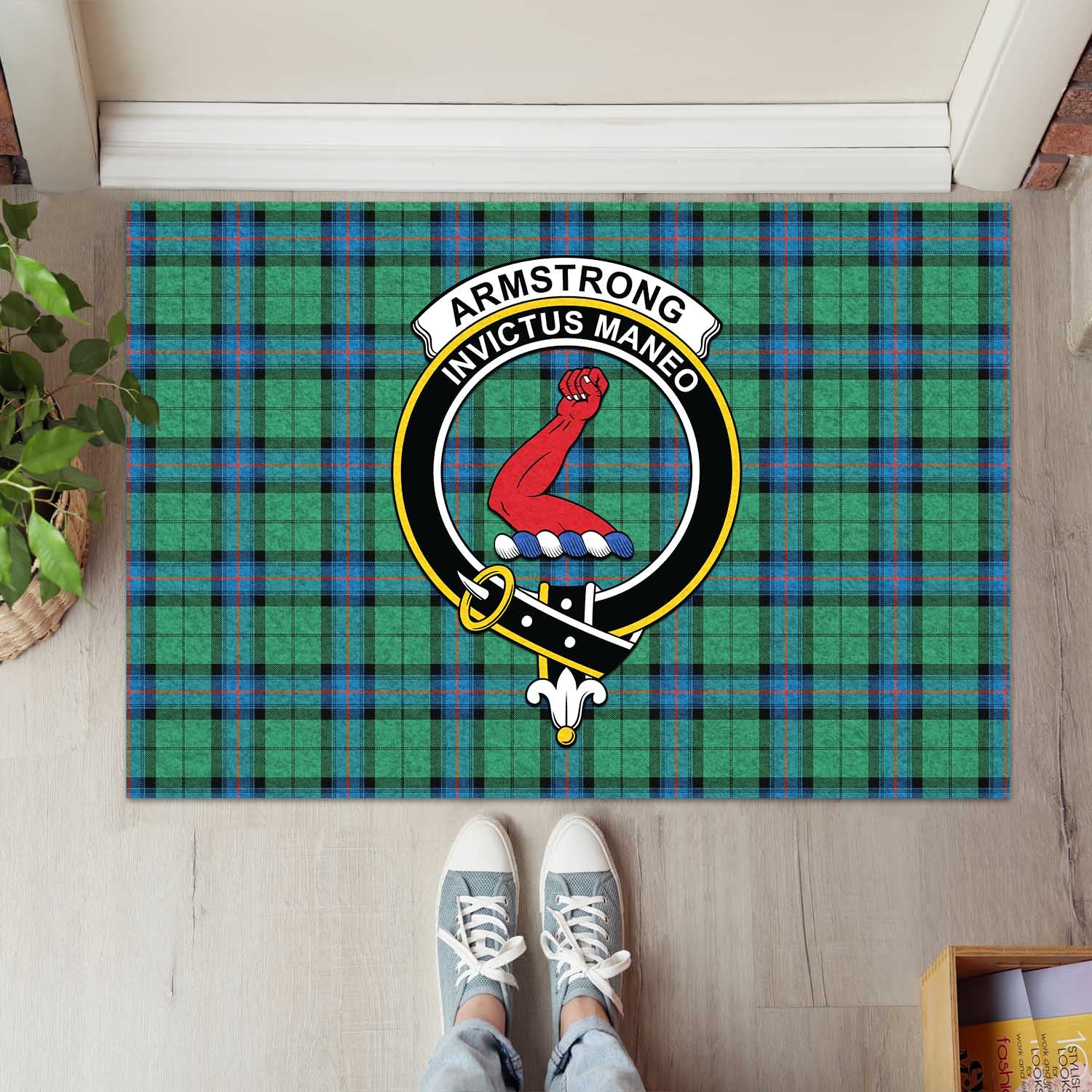 Armstrong Ancient Tartan Door Mat with Family Crest - Tartanvibesclothing