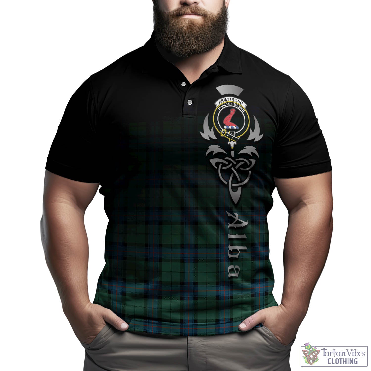 Tartan Vibes Clothing Armstrong Ancient Tartan Polo Shirt Featuring Alba Gu Brath Family Crest Celtic Inspired