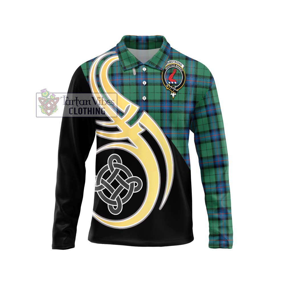 Armstrong Ancient Tartan Long Sleeve Polo Shirt with Family Crest and Celtic Symbol Style Unisex - Tartan Vibes Clothing