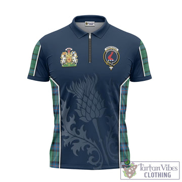 Armstrong Ancient Tartan Zipper Polo Shirt with Family Crest and Scottish Thistle Vibes Sport Style