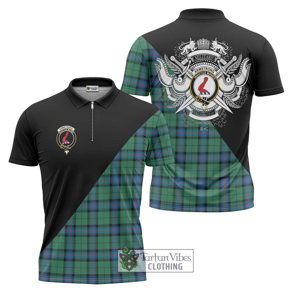 Armstrong Ancient Tartan Zipper Polo Shirt with Family Crest and Military Logo Style Unisex - Tartanvibesclothing Shop