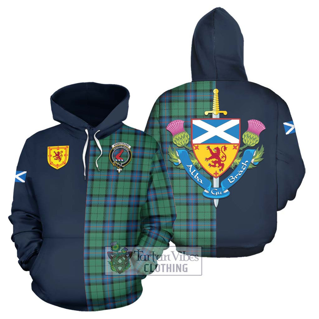 Tartan Vibes Clothing Armstrong Ancient Tartan Hoodie with Scottish Lion Royal Arm Half Style